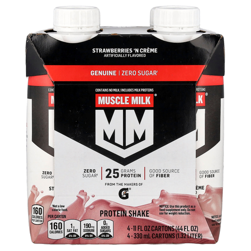 Muscle Milk, Genuine, Protein Shake, Strawberry 'n Creme, 4 Cartons, 11 fl oz (330 ml) Each