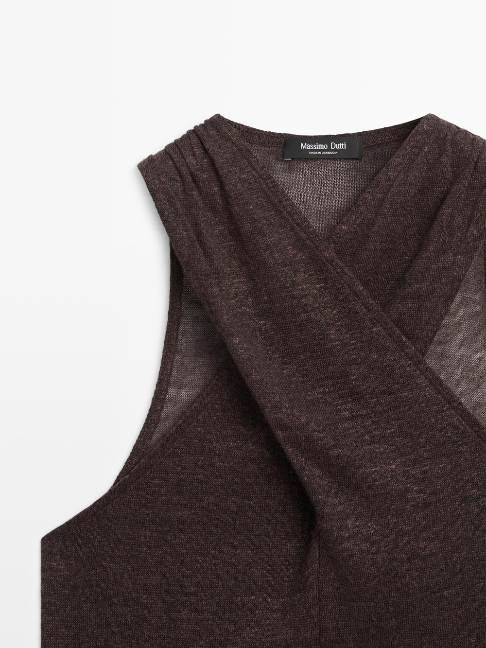 Massimo Dutti Топ из смесового льна на запáхе, коричневый