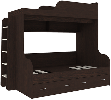 Двухъярусная кровать КарИВи Дуэт-15 с деревянной лестницей Венге Венге