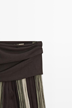 Massimo Dutti Полосатые струящиеся брюки с поясом, хаки