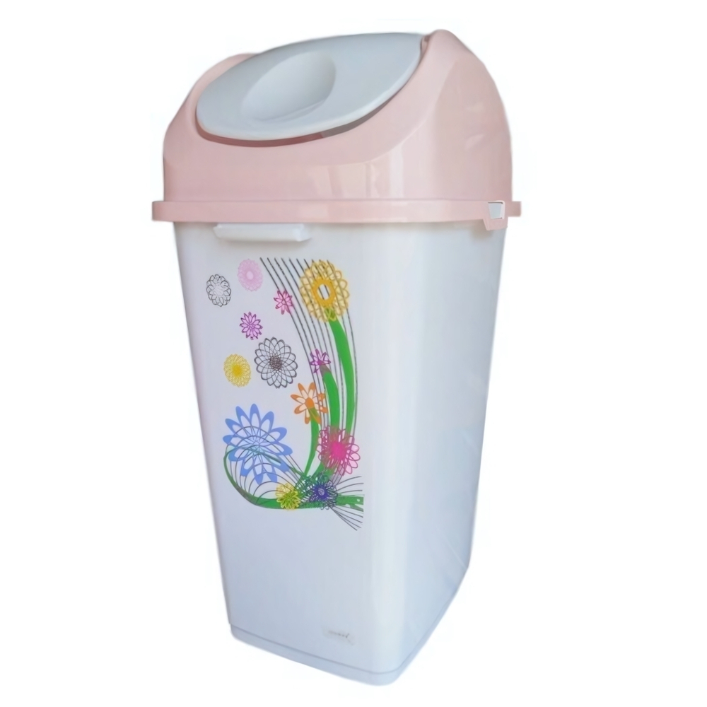 Контейнер для мусора с плавающей кр. "НИШ Слим" 50л белый-розовый