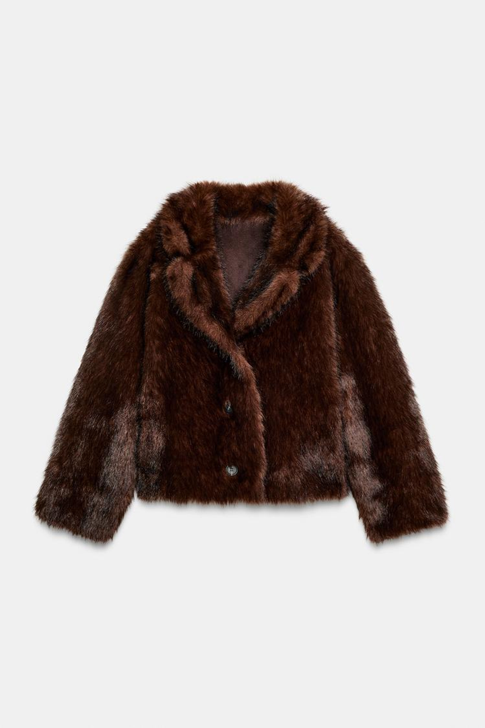 ZARA ДВУСТОРОННЯЯ КУРТКА С ИСКУССТВЕННЫМ МЕХОМ, ТЕМНО-КОРИЧНЕВЫЙ
