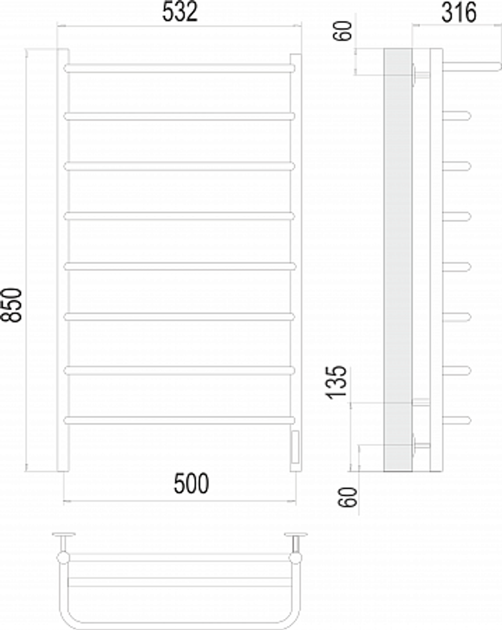 Полотенцесушитель Terminus Полка П8 500х850 Электро (quick touch)