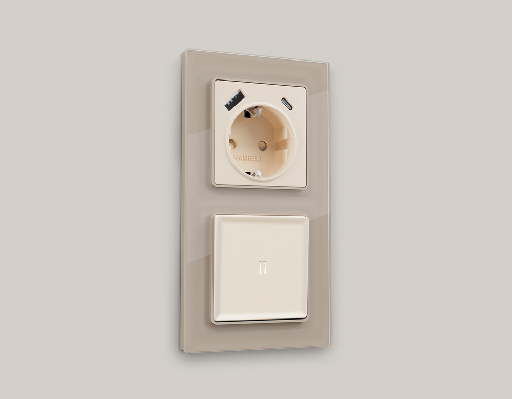 MA322055 Комплект механизма 1-кл выключателя с самовозвратом с подсветкой 5600K ALFA Бежевый матовый QUANT (AP3220, VM113, G14W)