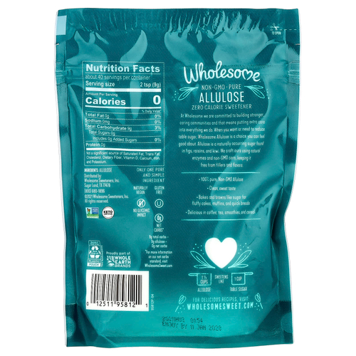Wholesome Sweeteners, Allulose, низкокалорийный подсластитель, 340 г (12 унций)