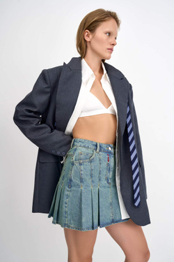 Джинсовая юбка женская JEANS PLEATED SKIRT GREEN