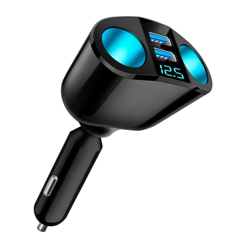 Переходник прикуривателя на 2 гнезда  +2гнUSB 3А