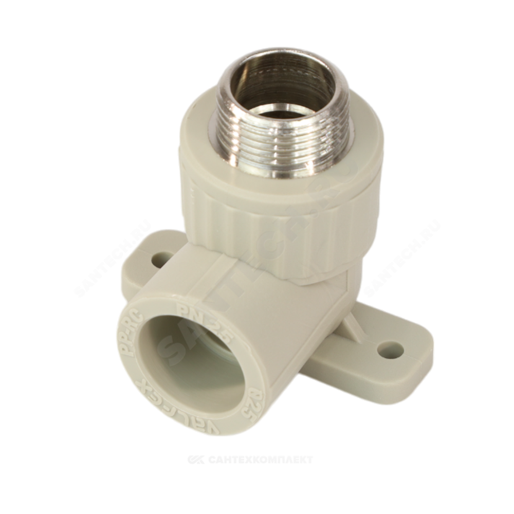 Угольник PP-R комбинированный серый Дн 20х3/4" НР с креплением VALFEX 10121120Г