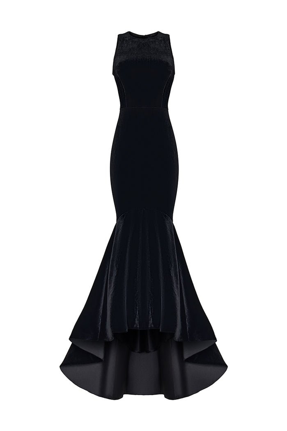 Платье макси из бархата с воланом