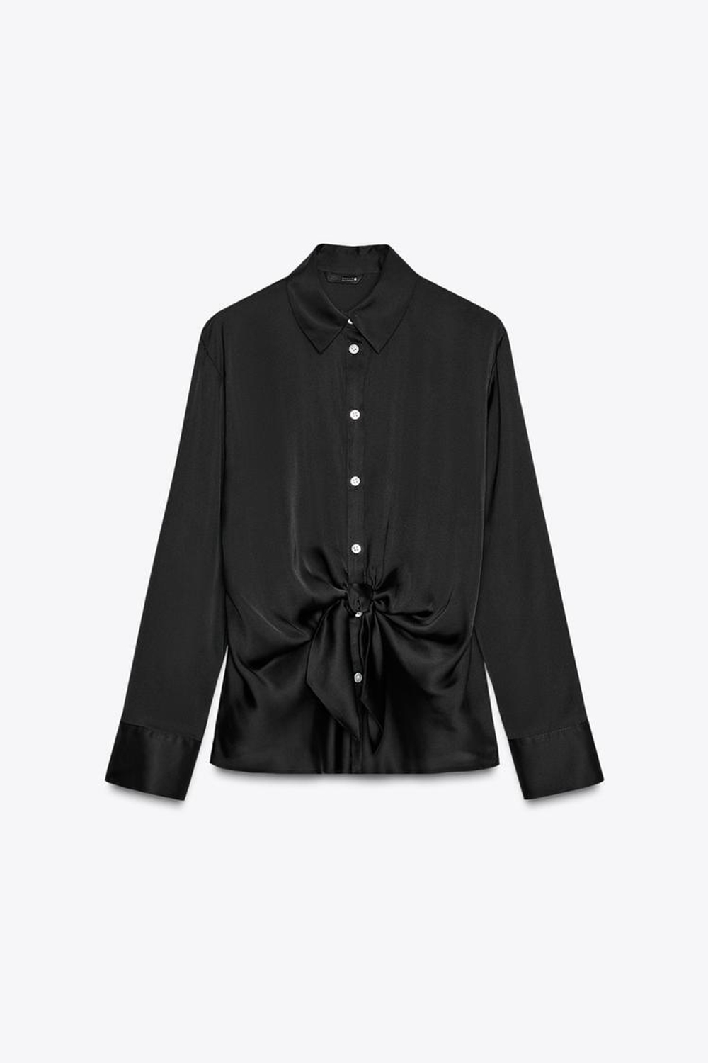 ZARA АТЛАСНАЯ РУБАШКА С УЗЛОМ, ЧЕРНЫЙ