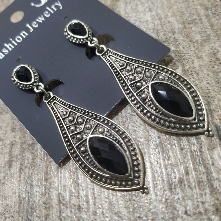 Клипсы Bohemia капелька удлиненная кристалл черный металл античный серебристый