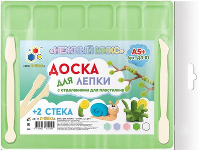 Доска д/лепки А5 цветная, 2 стека+отделения д/пластилина "Нежный микс 2025" (Пчёлка)