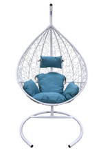 Кресло подвесное Garden Story Сфера (стойка+основание.белое.,корзн.белая.,подуш.бирюзовая. 3уп.(М))