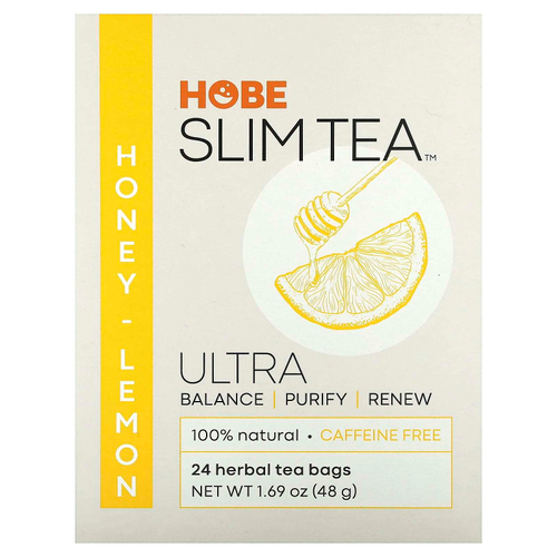 Hobe Labs, Ultra Slim Tea, мед и лимон, без кофеина, 24 травяных чайных пакетика, 48 г (1,69 унции)