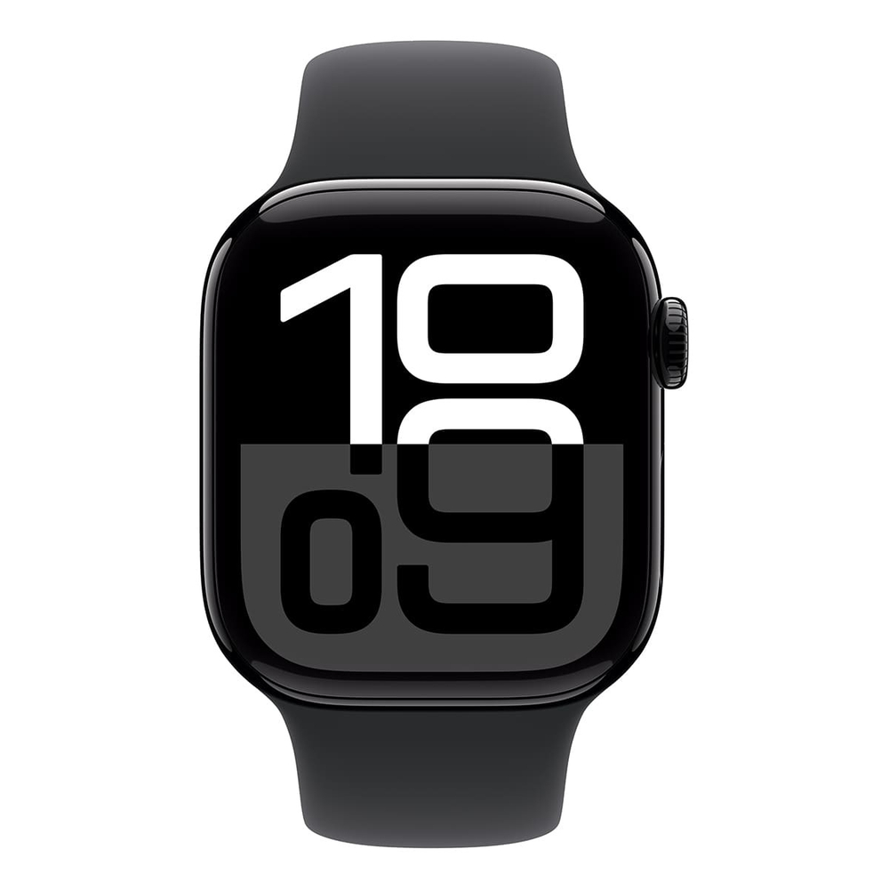 Apple Watch Series 10, 46 мм корпус из алюминия цвета «Jet Black», ремешок Sport Band размера S/M цвета «Black»