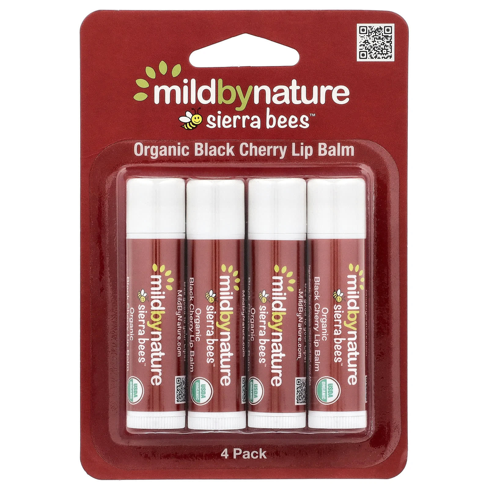 Mild By Nature, Sierra Bees™, органические бальзамы для губ, черешня, упаковка из 4 шт. по 4,25 г (0,15 унции)