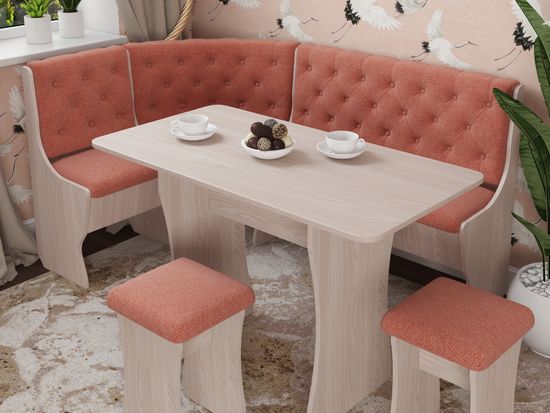 Кухонный уголок bravo "Оливьер" (Вишня Хансен/Рогожка Bjork Coral (AT)) -G/Л3