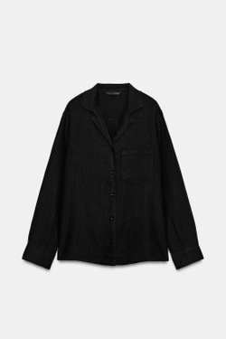 ZARA РУБАШКА ИЗ ЛЬНА С КАРМАНОМ — ZW COLLECTION, ЧЕРНЫЙ