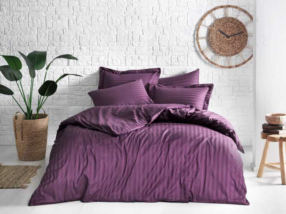 Постельное белье семейное Tivolyo home Jacquard Banded бордовое