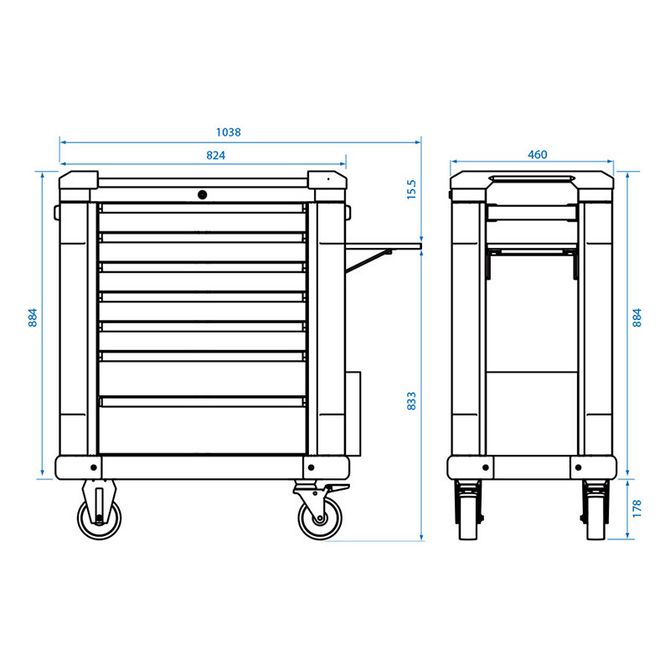 KING TONY (87G31-7B-BK) Тележка инструментальная, 7 ящиков