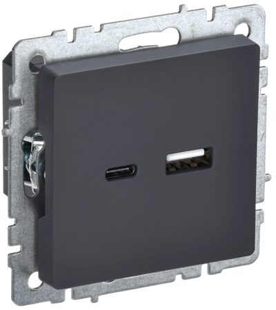 BRITE Розетка USB A+C 18Вт РЮ11-1-БрГ графит IEK