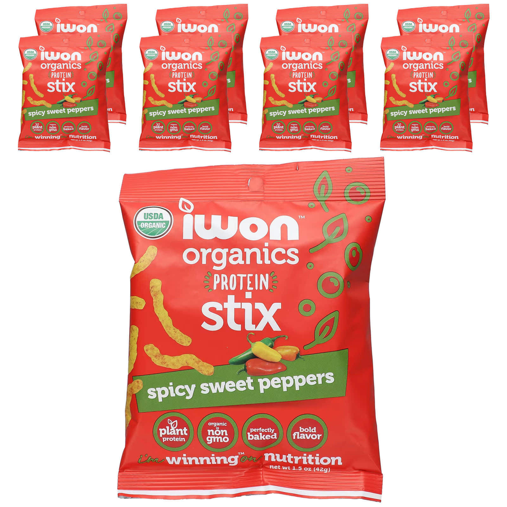 IWON Organics, Organics Protein Stix, острый сладкий перец, 8 пакетиков по 42 г (1,5 унции)