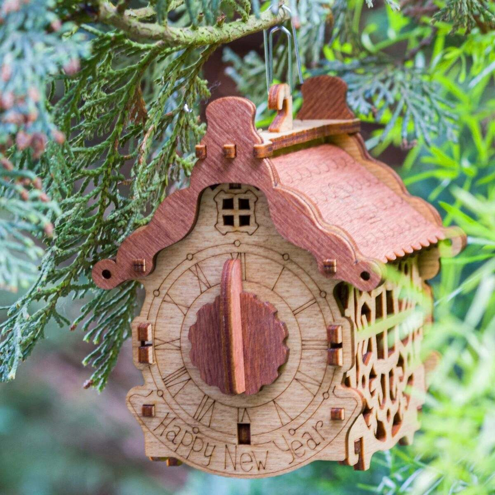 Елочная игрушка "Новогодний домик" от IDventure - Деревянный конструктор, сборная модель, 3D пазл, коробочка с секретом