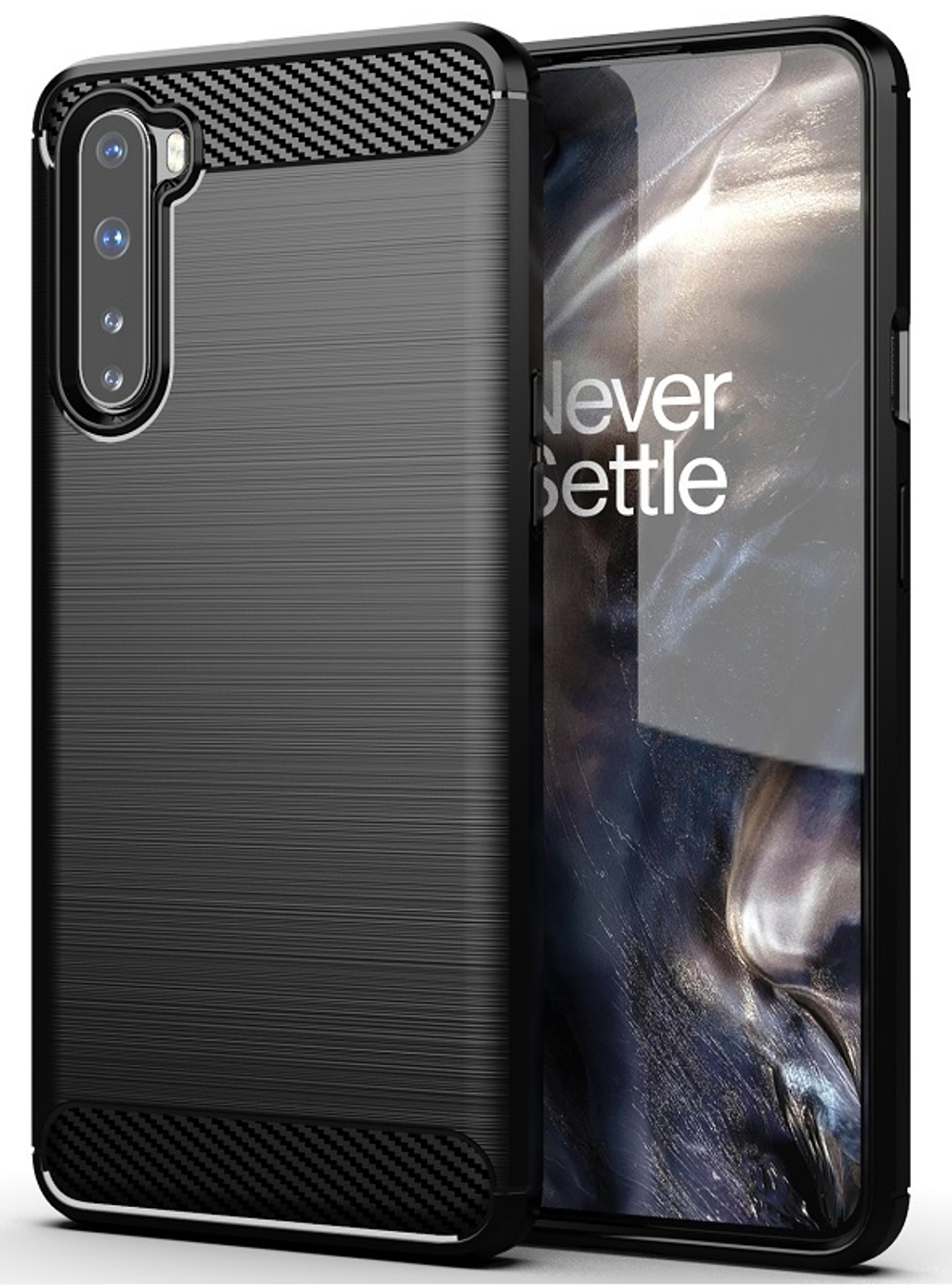 Чехол черного цвета для OnePlus Nord, серии Carbon (карбон дизайн) от Caseport