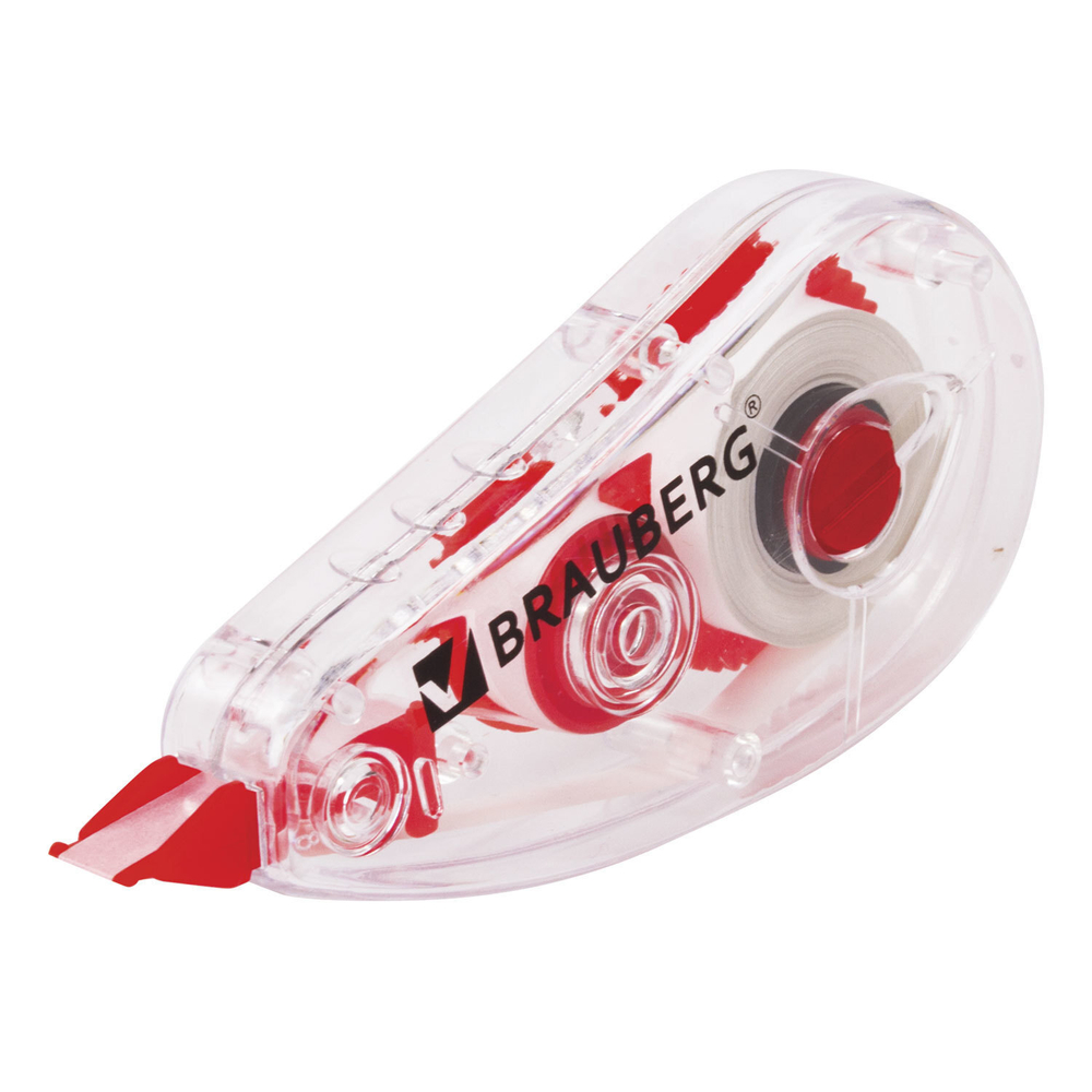 Корректирующая лента BRAUBERG RED POWER 5 мм х 6 м корпус прозрачный механизм перемотки европодвес (12 штук в упаковке)
