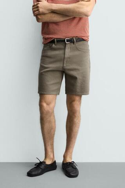 ZARA ДЖИНСОВЫЕ ШОРТЫ REGULAR FIT, ЗЕЛЕНОВАТЫЙ