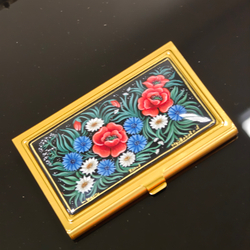 Коллекционная визитница "Полевые цветы" с ручной росписью Палех в футляре