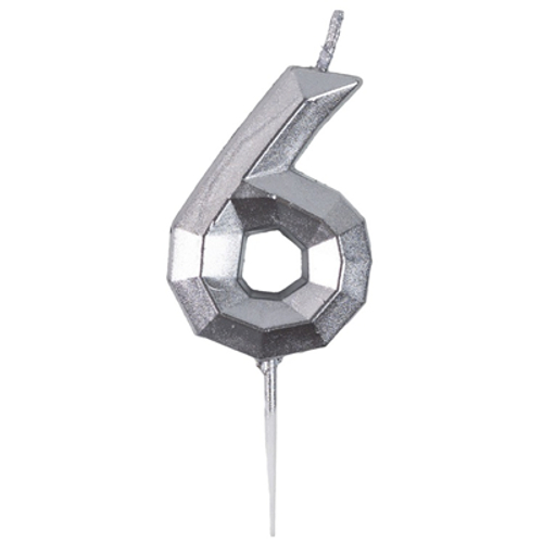 Свеча -цифра "6" Диамант Серебро 4,5см