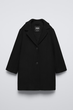 ZARA ПАЛЬТО ИЗ СМЕСОВОЙ ШЕРСТИ, ЧЕРНЫЙ