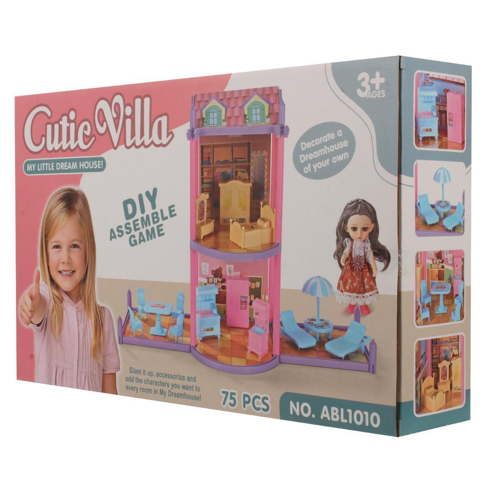 Дом для куклы с куклой и мебелью коробка ABL1012