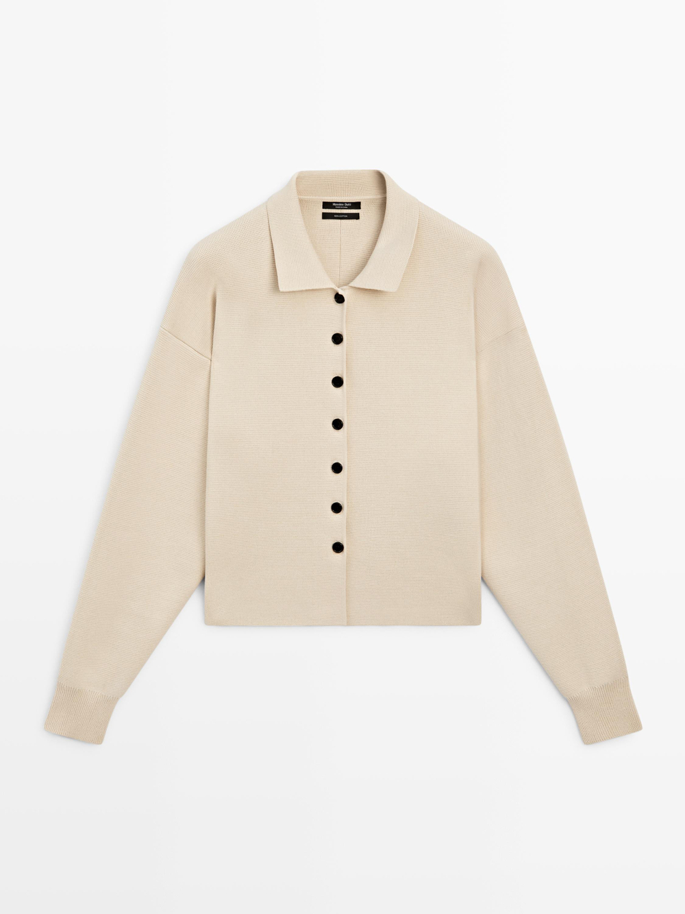 Massimo Dutti Кардиган из хлопкового трикотажа с воротником поло, ванильный