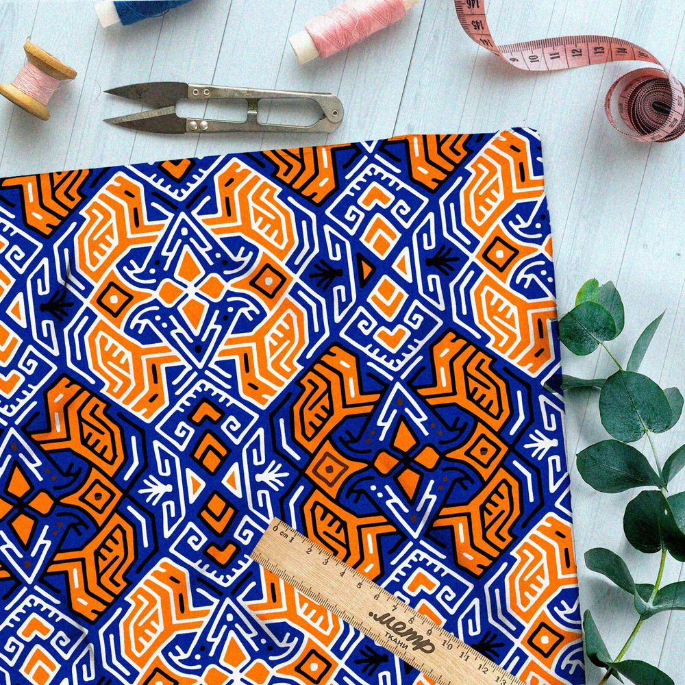 Ткань оксфорд 600 оранжевый египетские узор