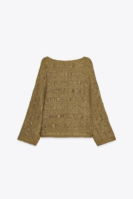ZARA ВЯЗАНЫЙ ДЖЕМПЕР С ЛЕНТАМИ, ХАКИ