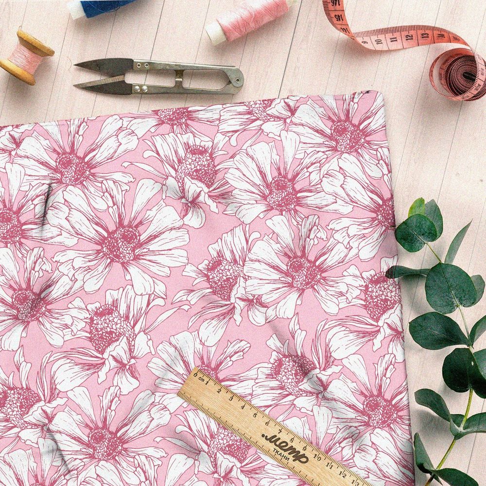 Ткань оксфорд 210 воздушно-белые цветы на розовом