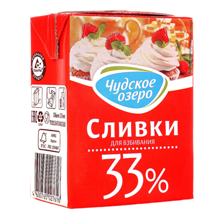 Сливки Чудское Озеро для взбивания натуральные 33%,200гр