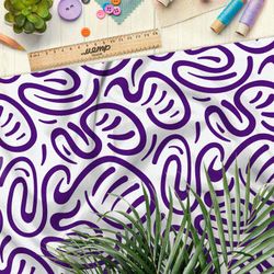 Ткань мембрана плавные фиолетовые узоры на белом фоне