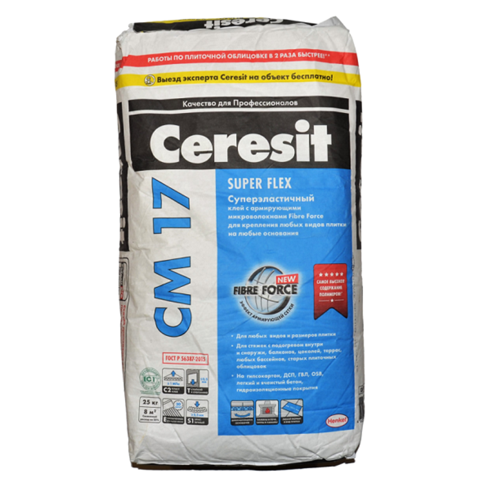 Клей для плитки Ceresit CM17 C2TE S1 25 кг