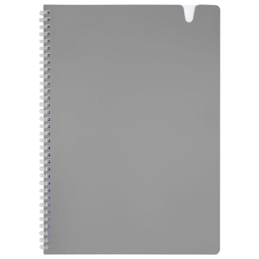 Тетрадь обложка пластик, А4 80 л., гребень мягкий, вырубка для ручки, клетка, BRAUBERG, серый, 405372