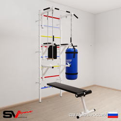 Шведская стенка Sv Sport усиленная 6933 (Турник стандарт/Брусья/Стойка/Скамья/Трапеция/Цепь/Мешок 30кг)