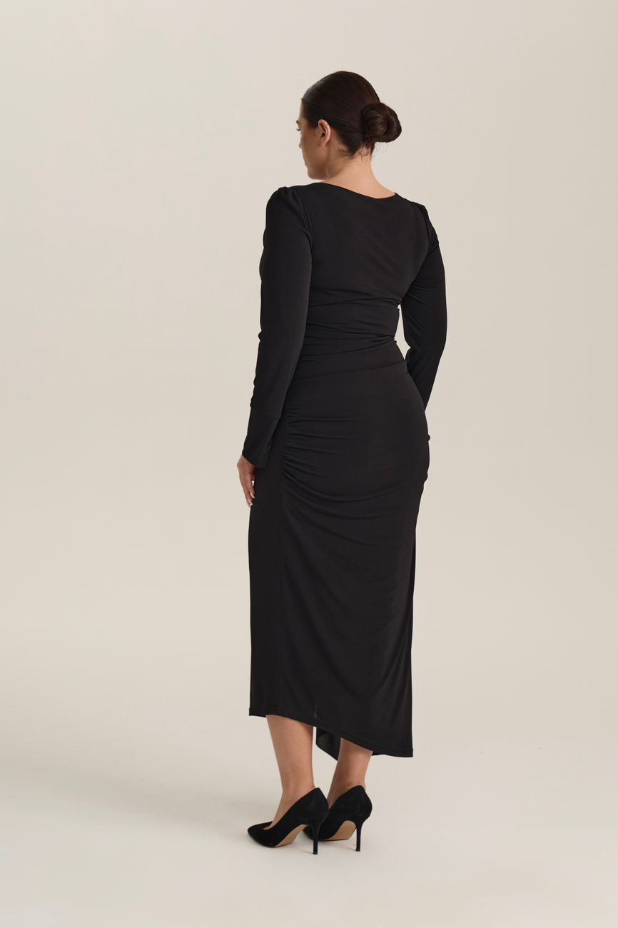 Платье трикотажное с драпировками, черный