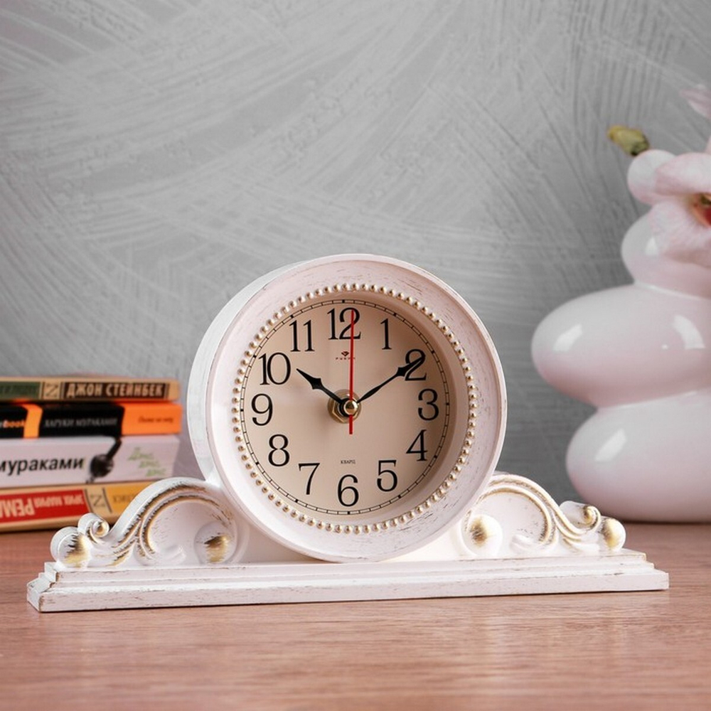 Часы настольные 26х14см. Рубин "Классика" белый с золотым