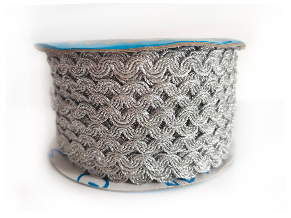 Тесьма металлизированная "Змейка" 0,8см серебро