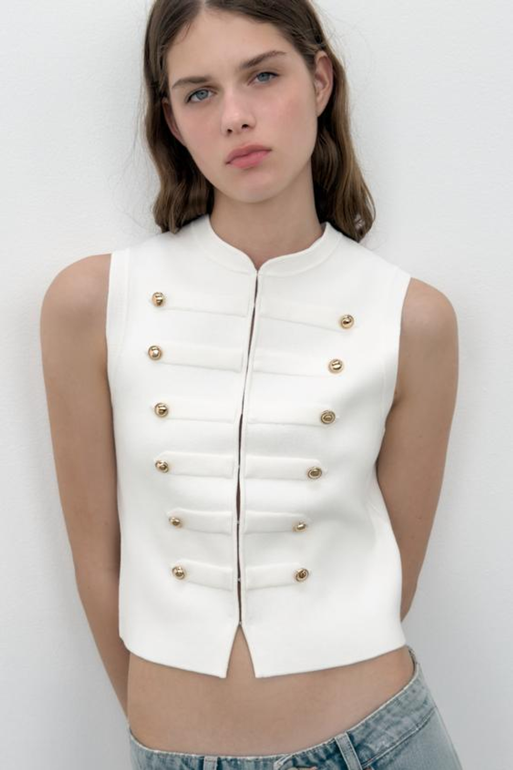 ZARA ТОП-ЖИЛЕТ С ПУГОВИЦАМИ, БЕЛЫЙ