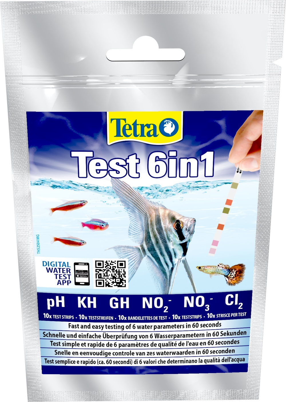 Тест 6 в 1 GH/kH/NO2/NO3/pH/CL2, полоски для пресной воды 10шт