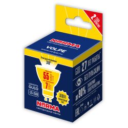 LED-JCDR-7W-3000K-GU10-38D-NR Лампа светодиодная. Форма JCDR. матовая. Серия Norma. Теплый белый свет 3000K. Угол свечения 38. Картон. ТМ Volpe