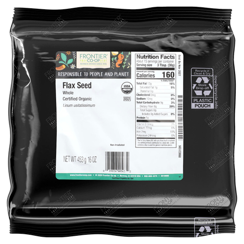 Frontier Co-op, органические цельные семена льна, 453 г (16 унций)